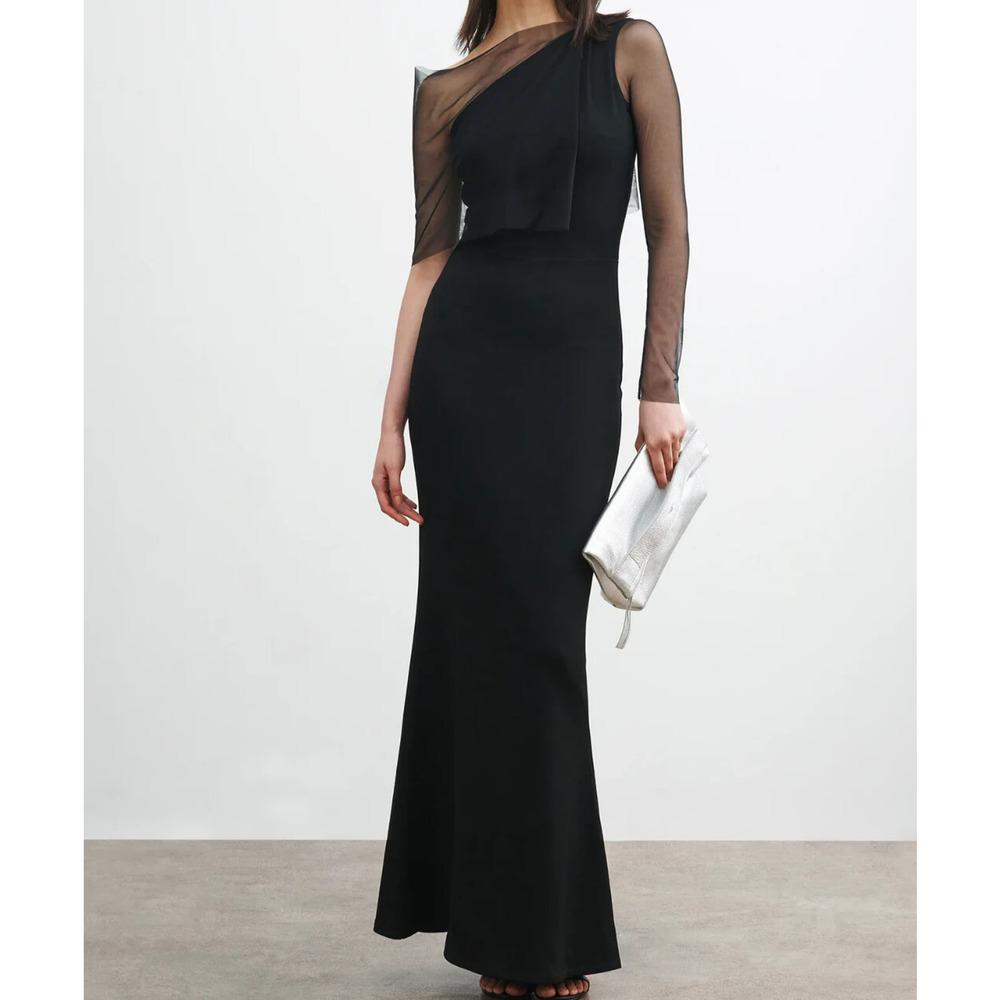 Marcella Chic Black One-Shoulder Long Sleeve Dress -NWT